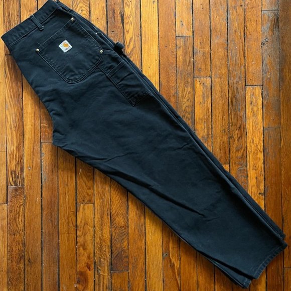 Vintage 90s Carhartt Union Made in USA BO1 BLK Men's Black Double Knee‎ Pants - Picture 1 of 4